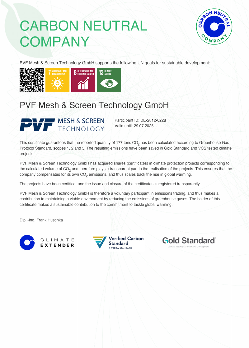 Certificate Carbon Neutral Company | PVF GmbH